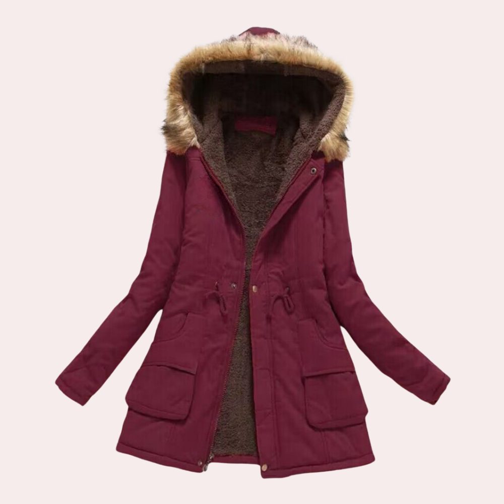 Women's Fleece-Lined Parka with Trimmed Hood, Burgundy, view 6