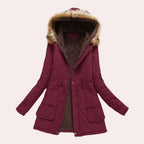 Women's Fleece-Lined Parka with Trimmed Hood, Burgundy, view 6