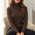 Women's Fleece-Lined Knit Turtleneck Jumper, Brown, view 1