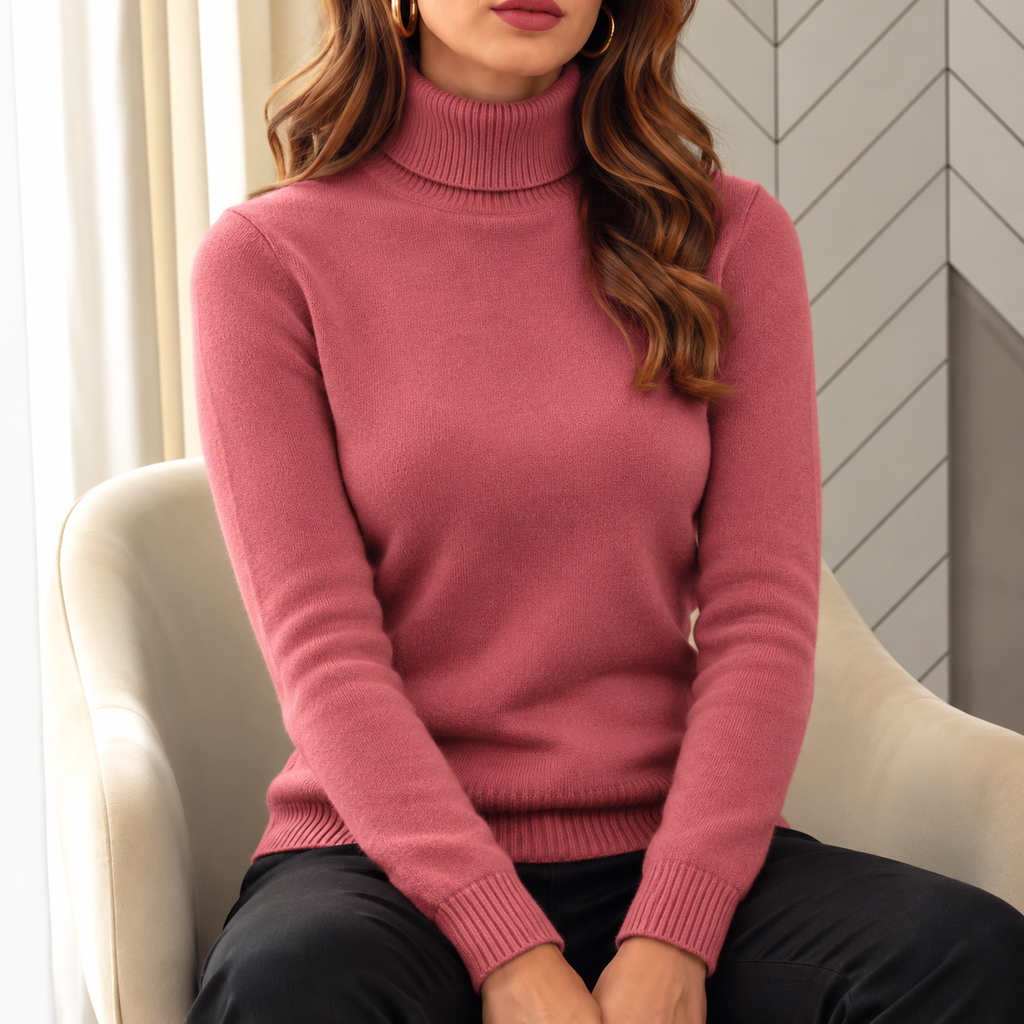 Women's Fleece-Lined Knit Turtleneck Jumper, Rose, view 5