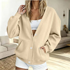 Women's Fleece V-Neck Cardigan with Patch Pockets, Apricot, view 6