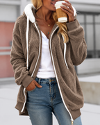 Women's Fleece Zip-Up Hoodie with Contrast Hood Lining, Khaki, view 7