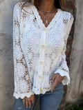 Women's Floral Crochet Lace Cardigan with Scalloped Hem, White, view 1