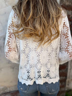 Women's Floral Crochet Lace Cardigan with Scalloped Hem, view 3