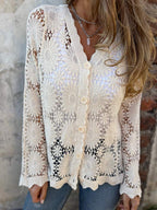 Women's Floral Crochet Lace Cardigan with Scalloped Hem, view 5