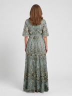 Women's Floral Embroidered Mesh Maxi Dress with Flutter Sleeves, view 2