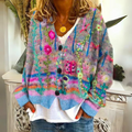 Women's Floral Embroidered V-Neck Knit Cardigan, Blue, view 1