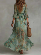 Women's Floral Maxi Dress with Ruched Waist and Ruffle Hem, view 3