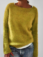 Women's Fluffy Knit Jumper with Wide Round Neckline, Yellow, view 6