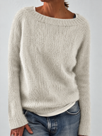 Women's Fluffy Knit Jumper with Wide Round Neckline, White, view 10