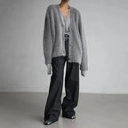 Women's Fluffy Knit V-Neck Cardigan with Volume Sleeves, view 7