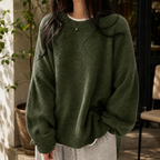 Women's Fluffy Oversized Jumper with Dropped Shoulders, Green, view 4