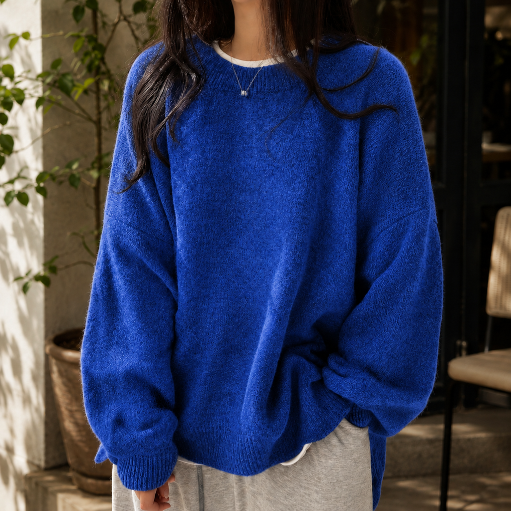 Women's Fluffy Oversized Jumper with Dropped Shoulders, Blue, view 6