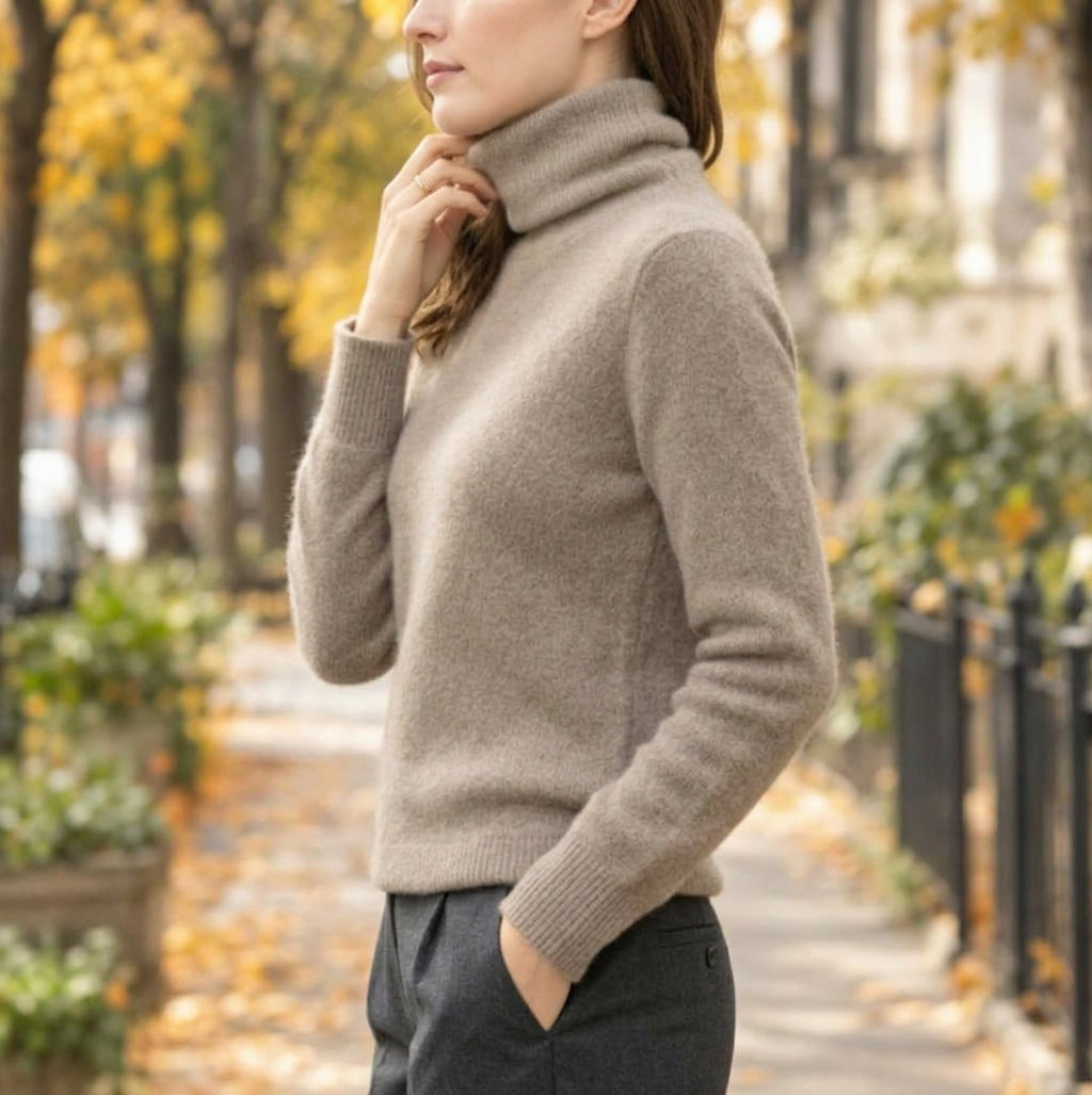 Women's Fluffy Turtleneck Jumper with Ribbed Cuffs, view 2