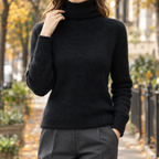 Women's Fluffy Turtleneck Jumper with Ribbed Cuffs, Black, view 4