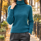 Women's Fluffy Turtleneck Jumper with Ribbed Cuffs, Blue, view 6