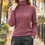 Women's Fluffy Turtleneck Jumper with Ribbed Cuffs, Purple, view 8