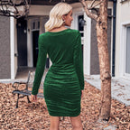 Women's Glitter Velvet Mini Dress with Cowl Neck and Gathered Skirt, view 2