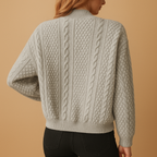 Women's Grey Cable Knit Cardigan with Gold Snap Buttons, view 3