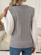 Women's Grey Cable Knit Jumper Vest with V-Neck, view 2