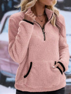 Women's Half-Zip Fleece Jumper with Kangaroo Pocket, Pink, view 4