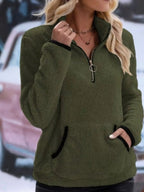 Women's Half-Zip Fleece Jumper with Kangaroo Pocket, Army Green, view 7