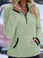 Women's Half-Zip Fleece Jumper with Kangaroo Pocket, Light Green, view 9