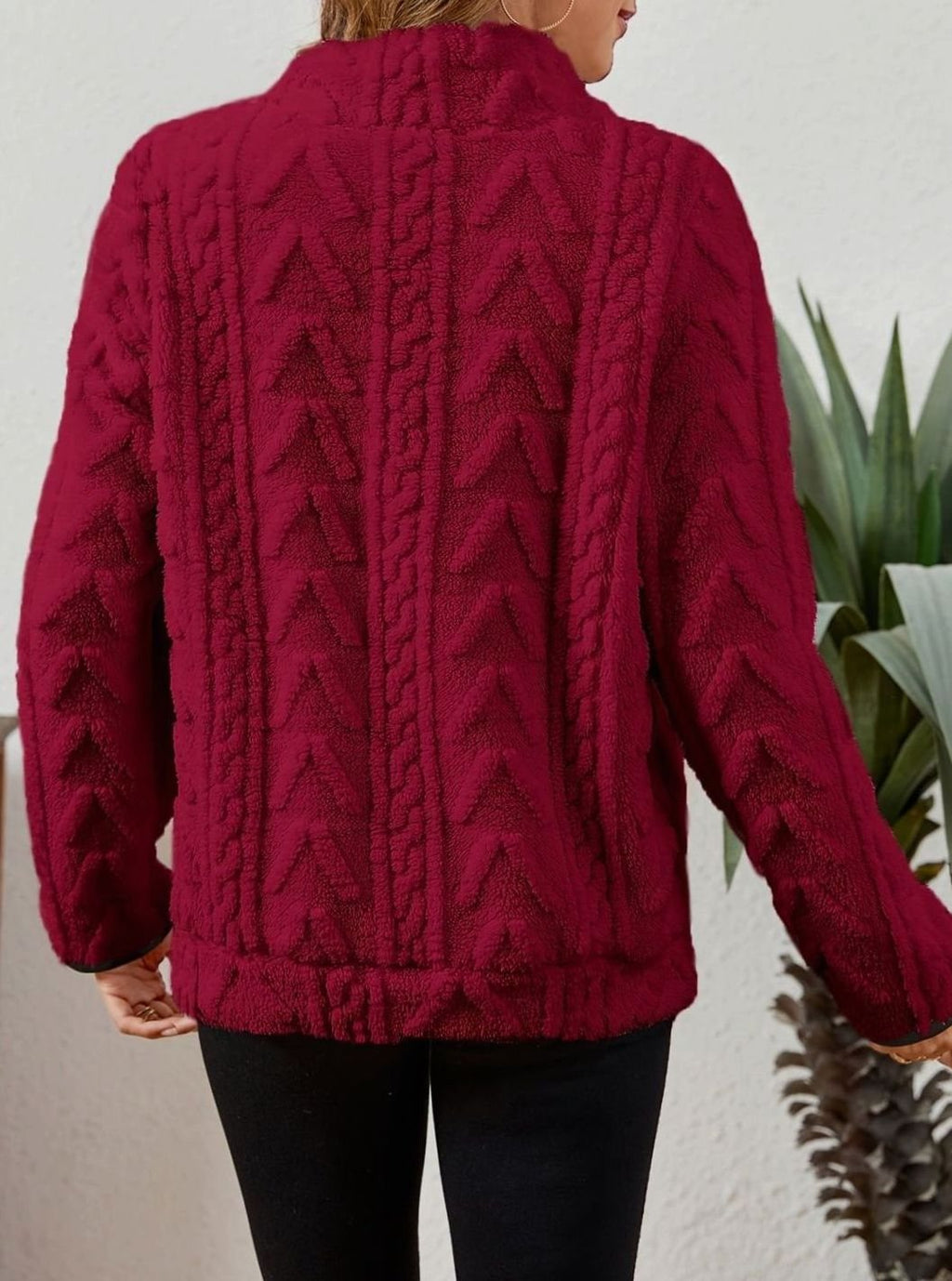 Women's Half Zip Fleece Pullover with Kangaroo Pocket and Textured Finish, view 2