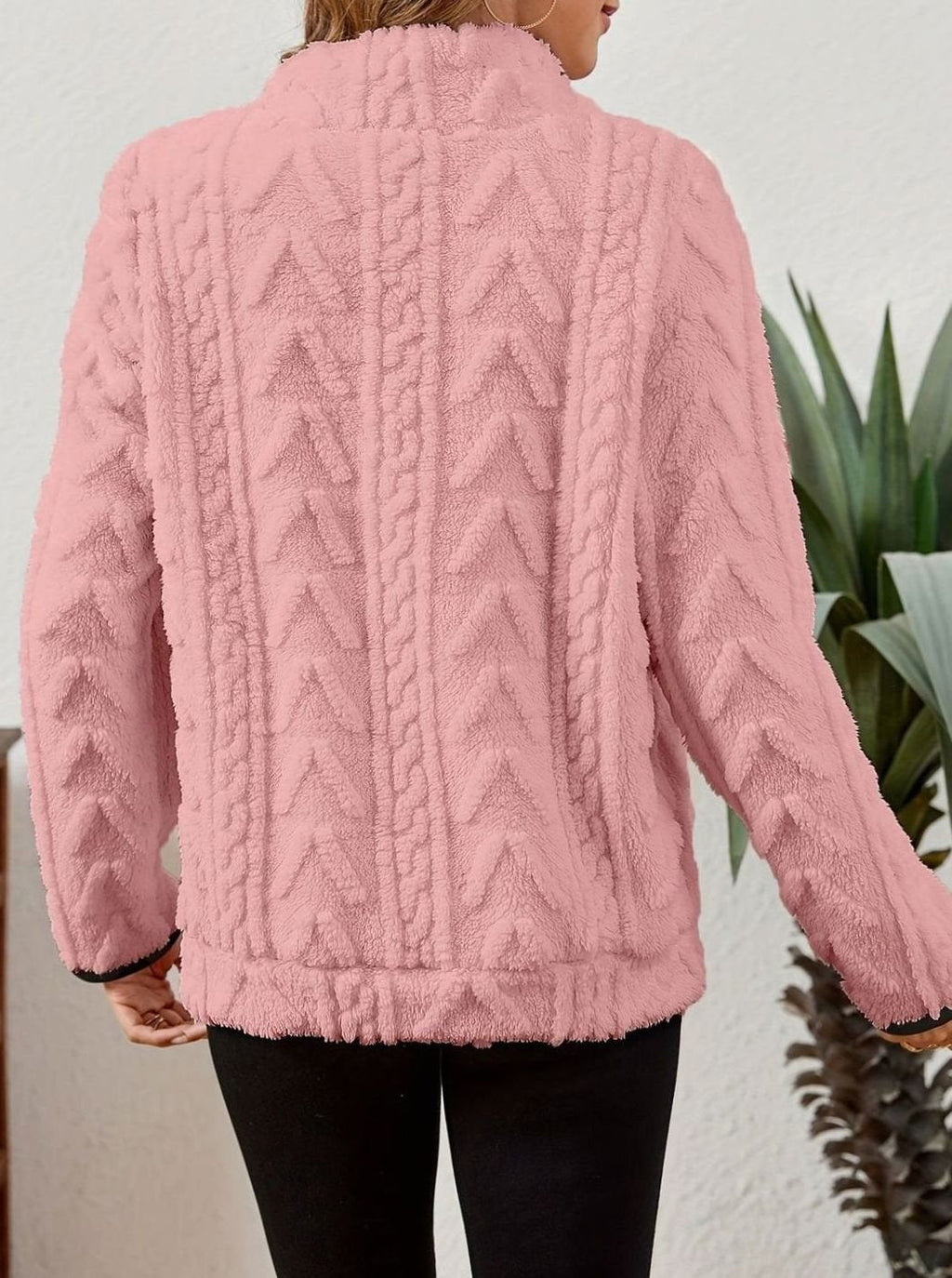 Women's Half Zip Fleece Pullover with Kangaroo Pocket and Textured Finish, view 6