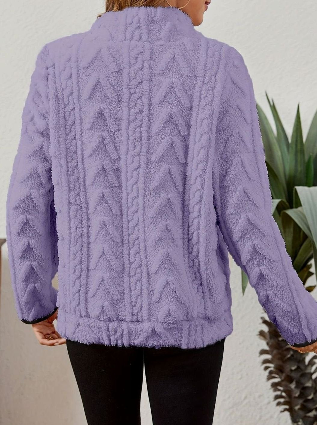 Women's Half Zip Fleece Pullover with Kangaroo Pocket and Textured Finish, view 12