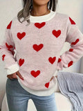 Women's Heart Print Jumper with Crew Neck, White, view 1