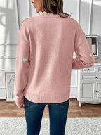 Women's Heart Print Lace Trim V-Neck Jumper, view 4