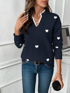 Women's Heart Print Lace Trim V-Neck Jumper, view 9