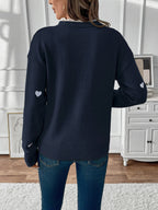 Women's Heart Print Lace Trim V-Neck Jumper, view 12