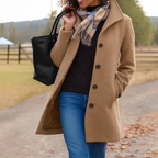 Women's High-Collar Coat with Shaped Waist, Khaki, view 1