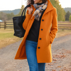 Women's High-Collar Coat with Shaped Waist, Orange, view 7