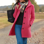 Women's High-Collar Coat with Shaped Waist, Pink, view 9