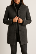 Women's High-Neck Coat with Patch Pockets, Black, view 1