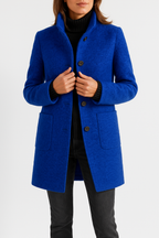 Women's High-Neck Coat with Patch Pockets, Blue, view 3