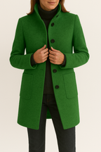 Women's High-Neck Coat with Patch Pockets, Green, view 4