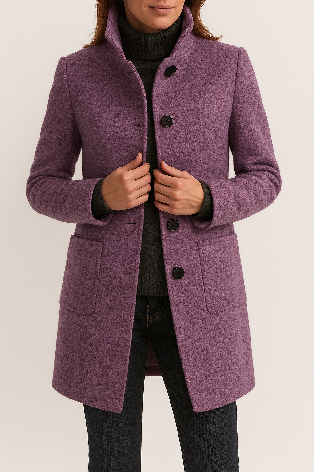 Women's High-Neck Coat with Patch Pockets, Lilac, view 6