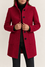 Women's High-Neck Coat with Patch Pockets, Red, view 7