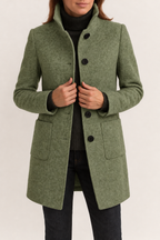 Women's High-Neck Coat with Patch Pockets, Light Green, view 9