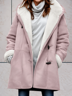 Women's Hooded Faux-Suede Coat with Toggle Fastenings, Pink, view 7