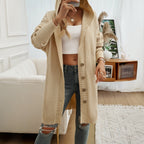 Women's Hooded Knit Cardigan with Button Front, Apricot, view 1
