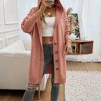 Women's Hooded Knit Cardigan with Button Front, Pink, view 4