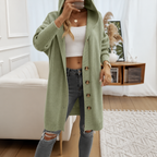Women's Hooded Knit Cardigan with Button Front, Green, view 6