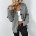 Women's Hooded Knit Cardigan with Statement Buttons, Grey, view 1
