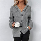 Women's Hooded Knit Cardigan with Statement Buttons, view 3