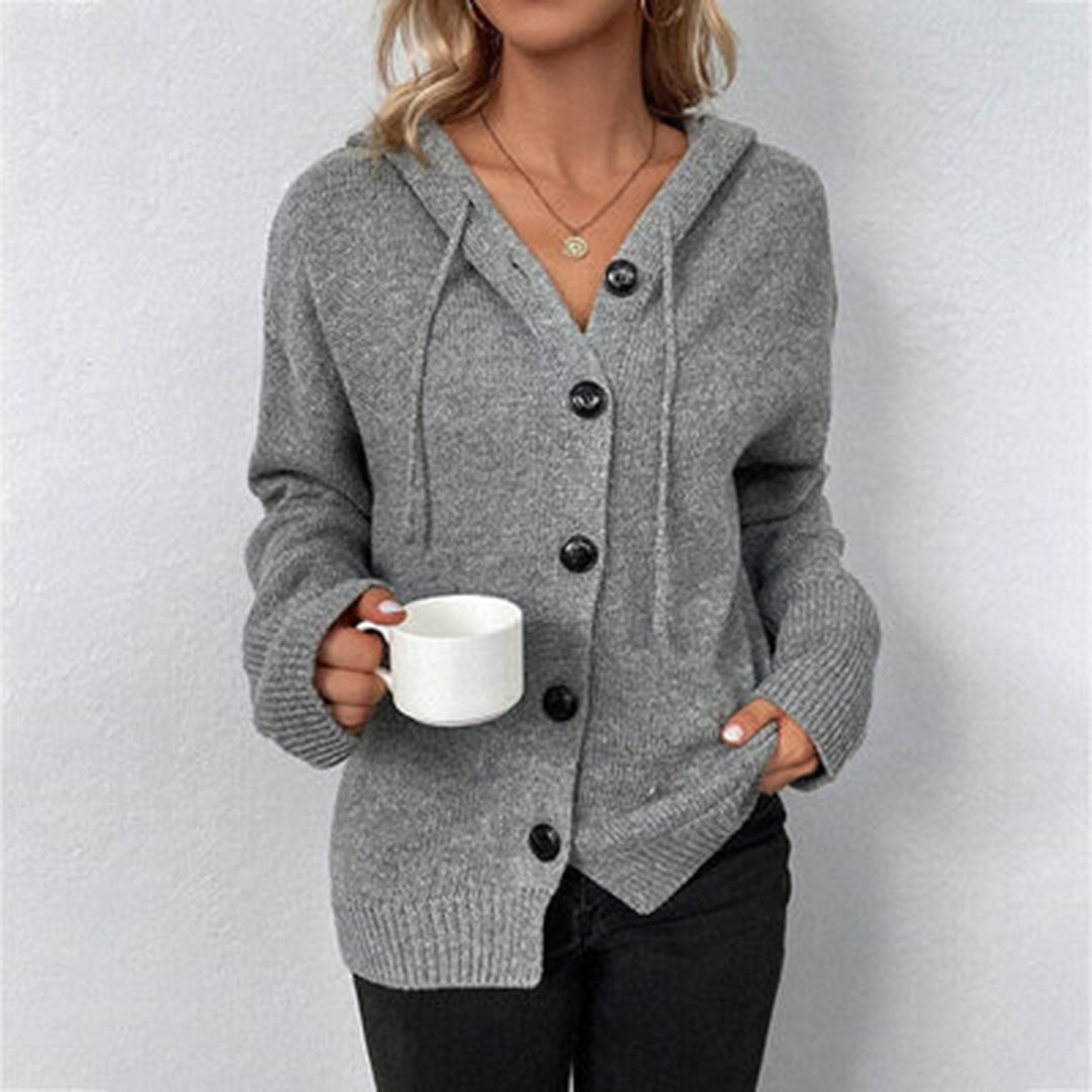Women's Hooded Knit Cardigan with Statement Buttons, view 3